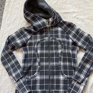 Rare Lululemon Grey White Varsity Plaid Check Scuba II Hoodie Jacket Size 10 HTF
